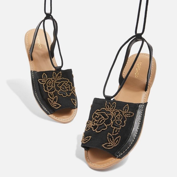 NWT Topshop Beaded Floral Wrap Sandals - Picture 2 of 6